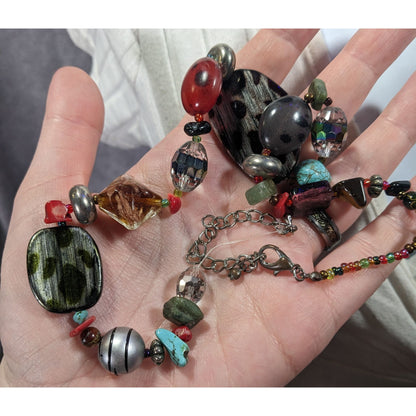Handmade Rainbow Gemstone And Glass Beaded Necklace