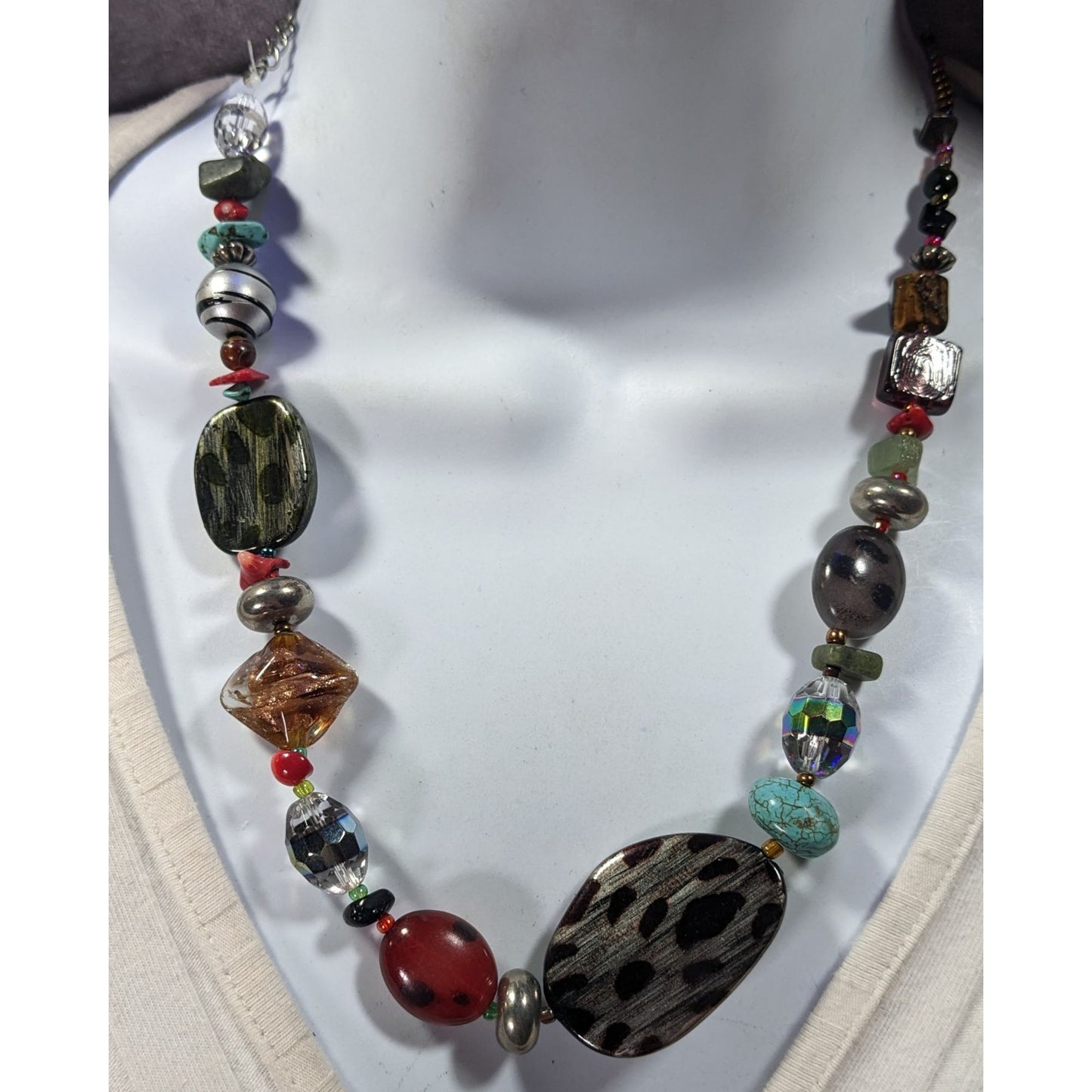 Handmade Rainbow Gemstone And Glass Beaded Necklace