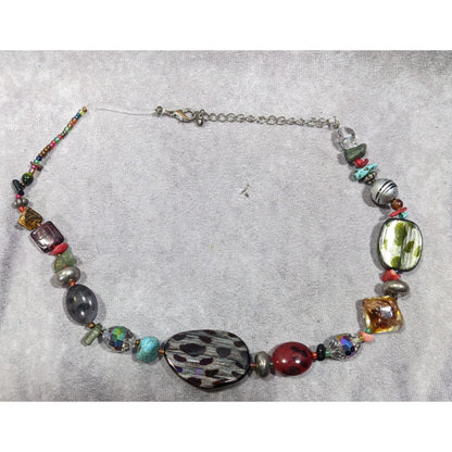 Handmade Rainbow Gemstone And Glass Beaded Necklace