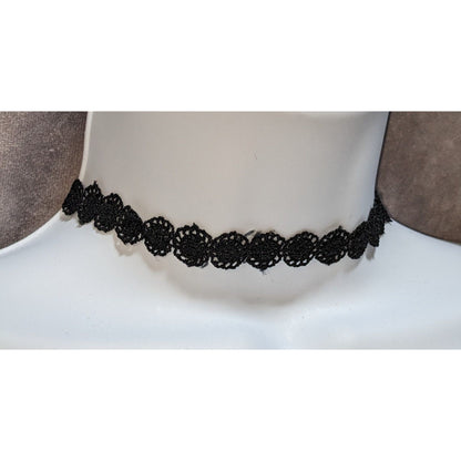 Black Crochet Lace Choker Necklace With Adjustable Lobster Clasp 13 Inches + 3 Inch Extender Gothic Vintage-Inspired Jewelry