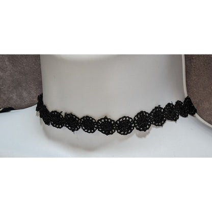 Black Crochet Lace Choker Necklace With Adjustable Lobster Clasp 13 Inches + 3 Inch Extender Gothic Vintage-Inspired Jewelry
