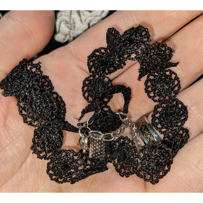 Black Crochet Lace Choker Necklace With Adjustable Lobster Clasp 13 Inches + 3 Inch Extender Gothic Vintage-Inspired Jewelry
