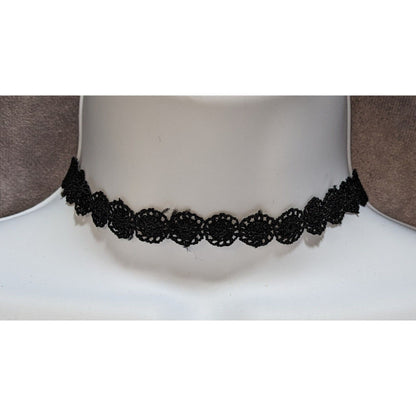 Black Crochet Lace Choker Necklace With Adjustable Lobster Clasp 13 Inches + 3 Inch Extender Gothic Vintage-Inspired Jewelry