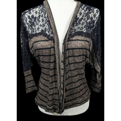 Retro Preppy Black And Brown Lace Cardigan by American Rag