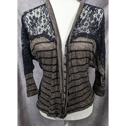 Retro Preppy Black And Brown Lace Cardigan by American Rag