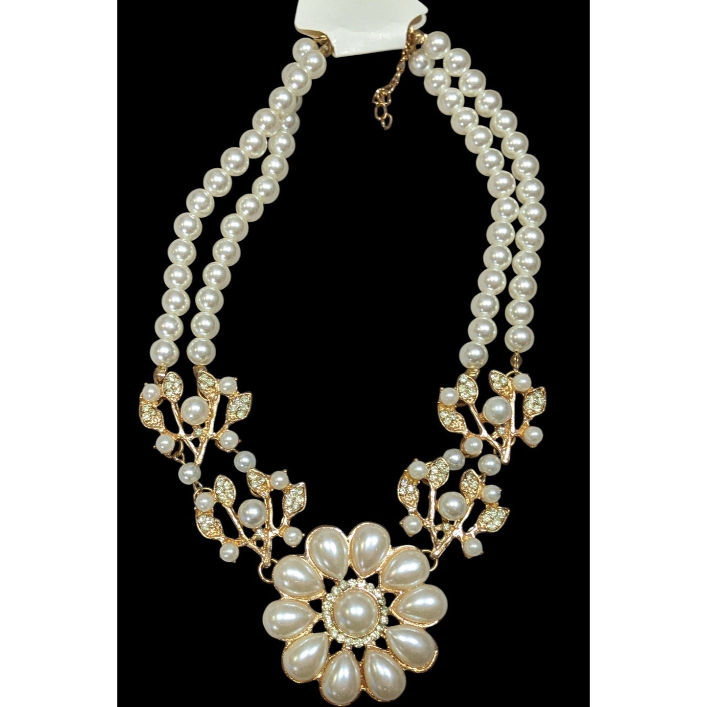 Elegant Glam Floral Faux Pearl And Rhinestone Necklace