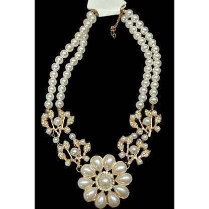 Elegant Glam Floral Faux Pearl And Rhinestone Necklace