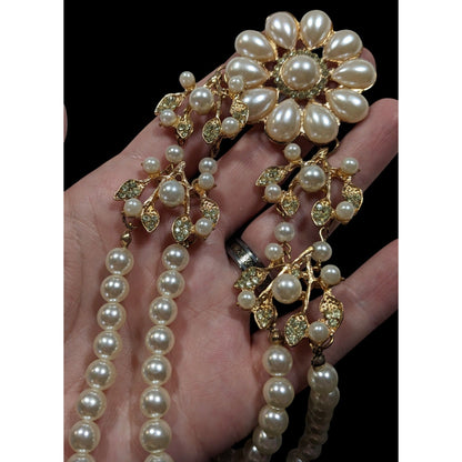 Elegant Glam Floral Faux Pearl And Rhinestone Necklace
