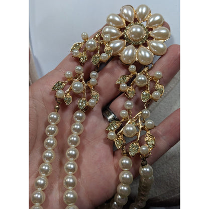 Elegant Glam Floral Faux Pearl And Rhinestone Necklace