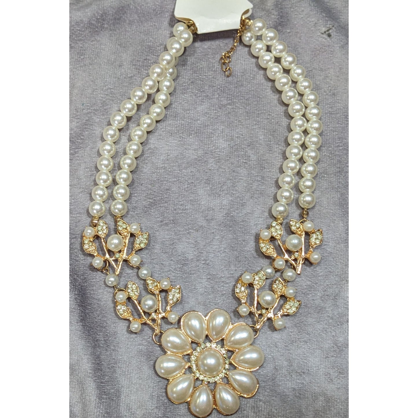 Elegant Glam Floral Faux Pearl And Rhinestone Necklace