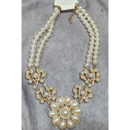 Elegant Glam Floral Faux Pearl And Rhinestone Necklace