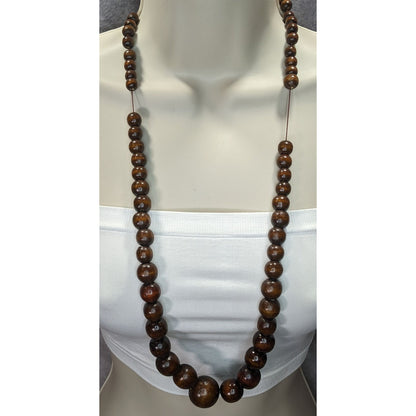 Vintage Handmade Brown Wooden Bead Necklace