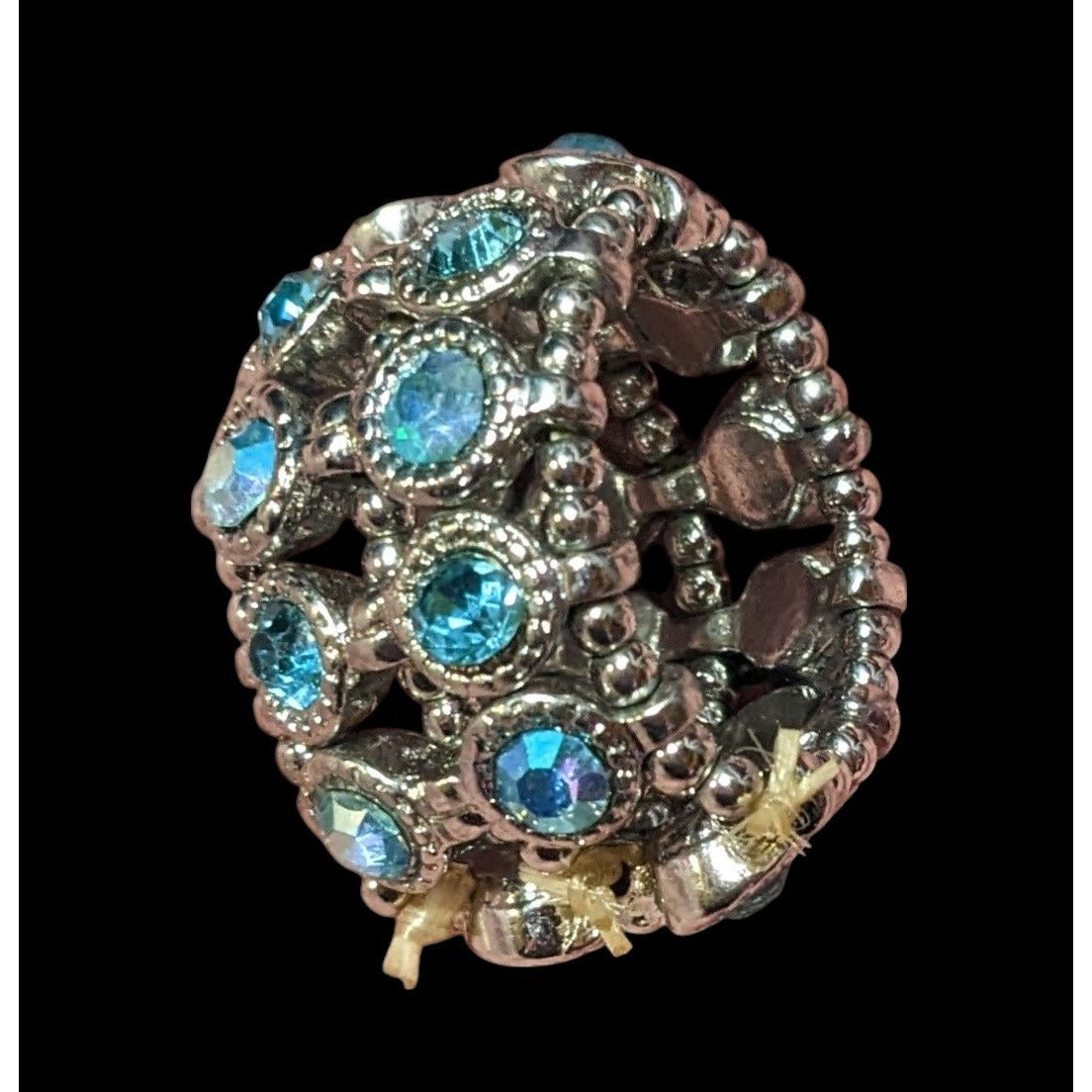 Chunky Glam Blue Rhinestone Silver Tone Stretch Ring Size 7