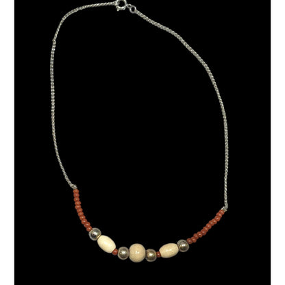 Simple Bohemian Wood And Glass Beaded Necklace