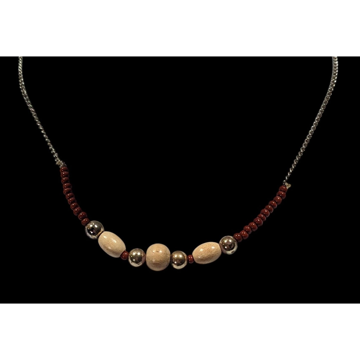 Simple Bohemian Wood And Glass Beaded Necklace