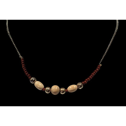 Simple Bohemian Wood And Glass Beaded Necklace