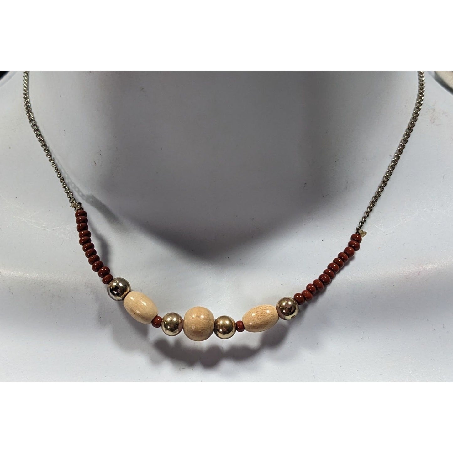 Simple Bohemian Wood And Glass Beaded Necklace