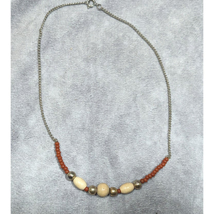 Simple Bohemian Wood And Glass Beaded Necklace
