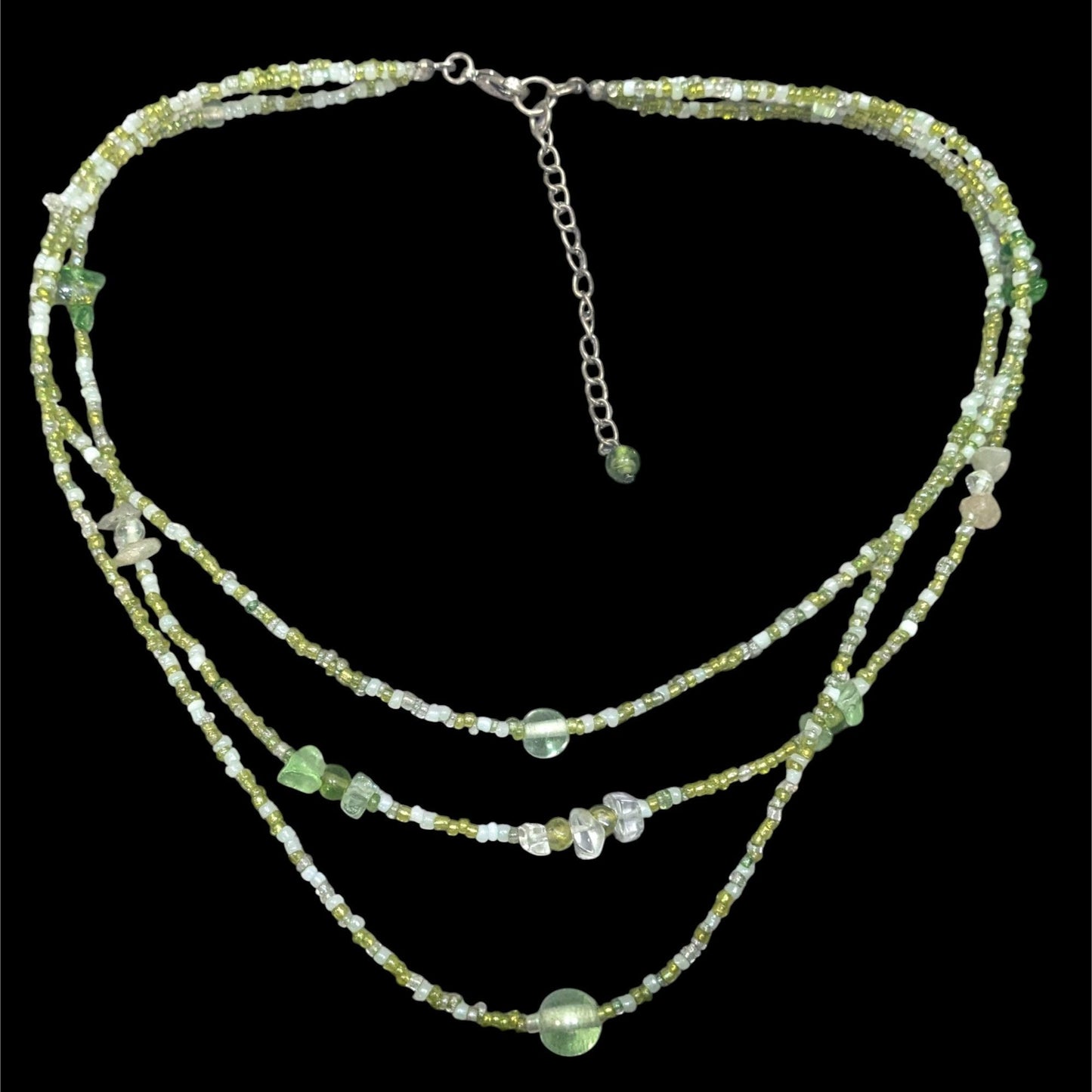 Nature Inspired Green Glass Layered Beaded Necklace