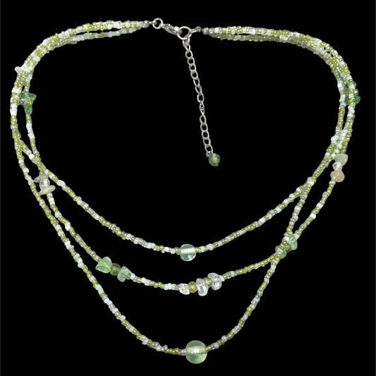 Nature Inspired Green Glass Layered Beaded Necklace