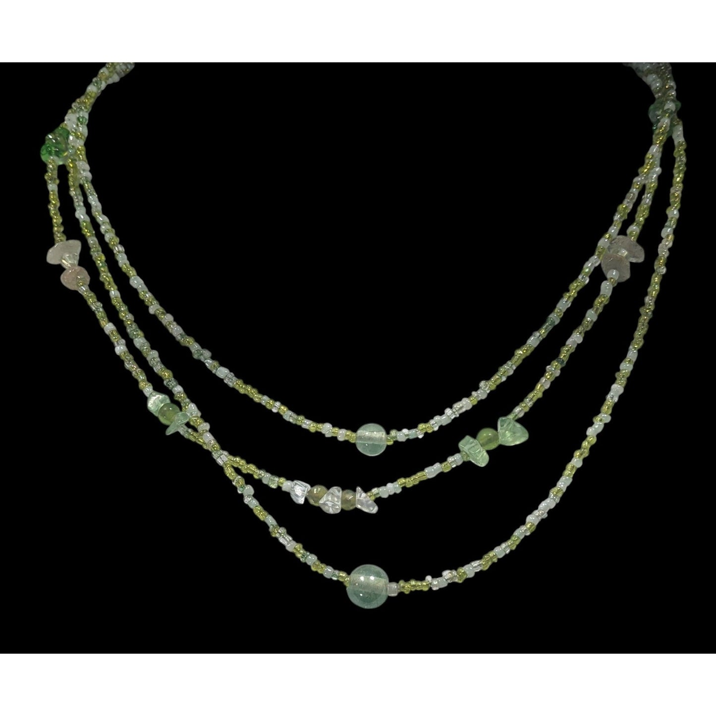 Nature Inspired Green Glass Layered Beaded Necklace