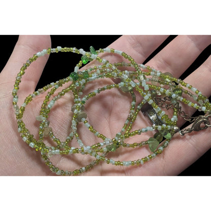 Nature Inspired Green Glass Layered Beaded Necklace
