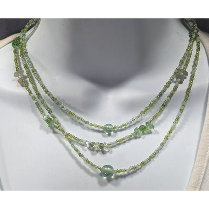 Nature Inspired Green Glass Layered Beaded Necklace
