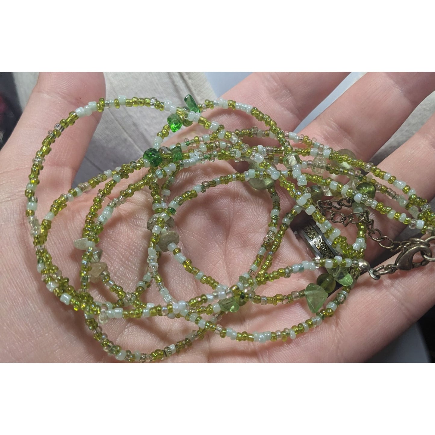 Nature Inspired Green Glass Layered Beaded Necklace