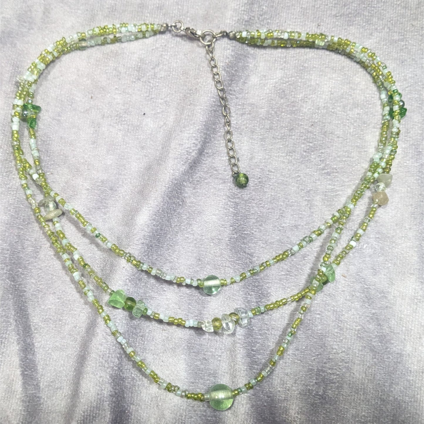 Nature Inspired Green Glass Layered Beaded Necklace