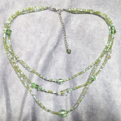 Nature Inspired Green Glass Layered Beaded Necklace