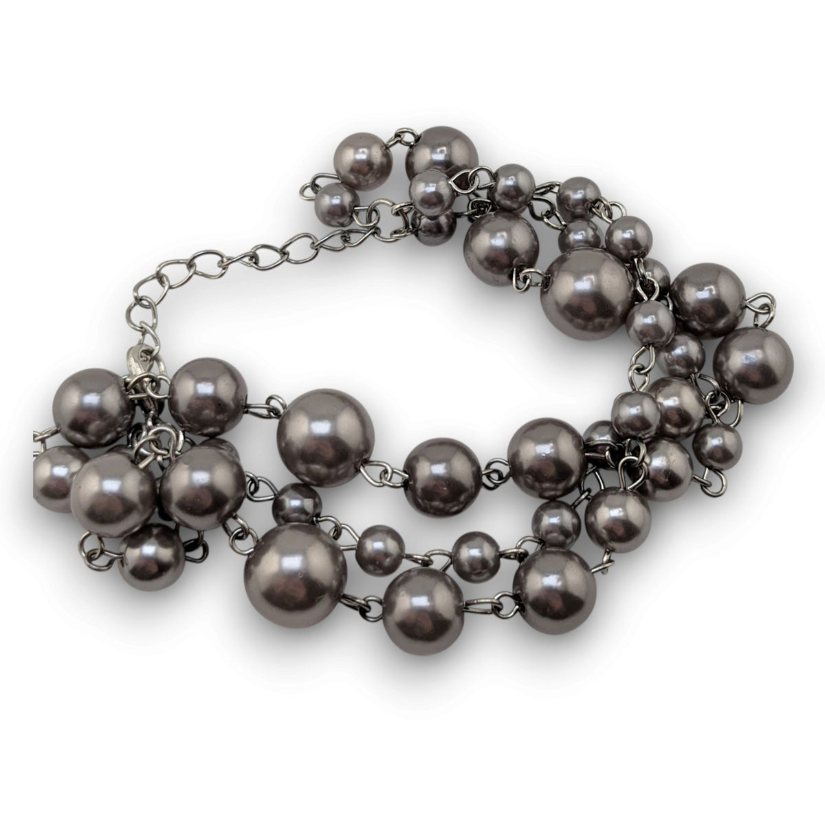 Gothic Glam Silver Gray Faux Pearl Triple Strand Statement Bracelet 7 Inch