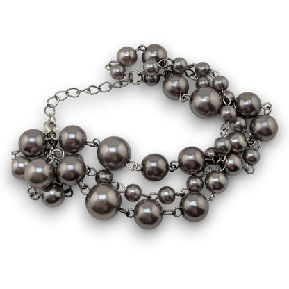 Gothic Glam Silver Gray Faux Pearl Triple Strand Statement Bracelet 7 Inch