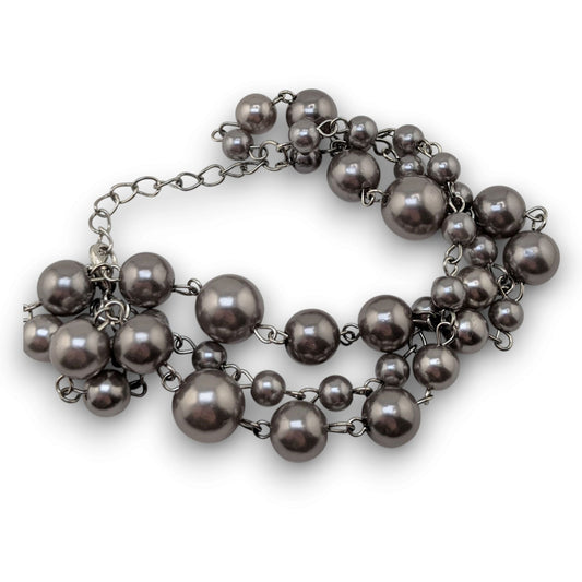 Gothic Glam Silver Gray Faux Pearl Triple Strand Statement Bracelet 7 Inch