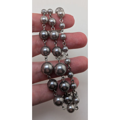 Gothic Glam Silver Gray Faux Pearl Triple Strand Statement Bracelet 7 Inch