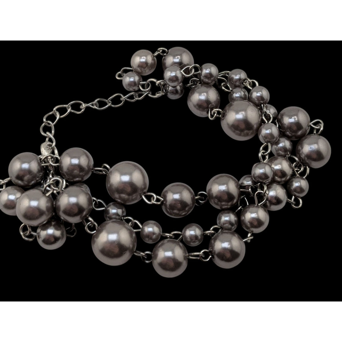 Gothic Glam Silver Gray Faux Pearl Triple Strand Statement Bracelet 7 Inch