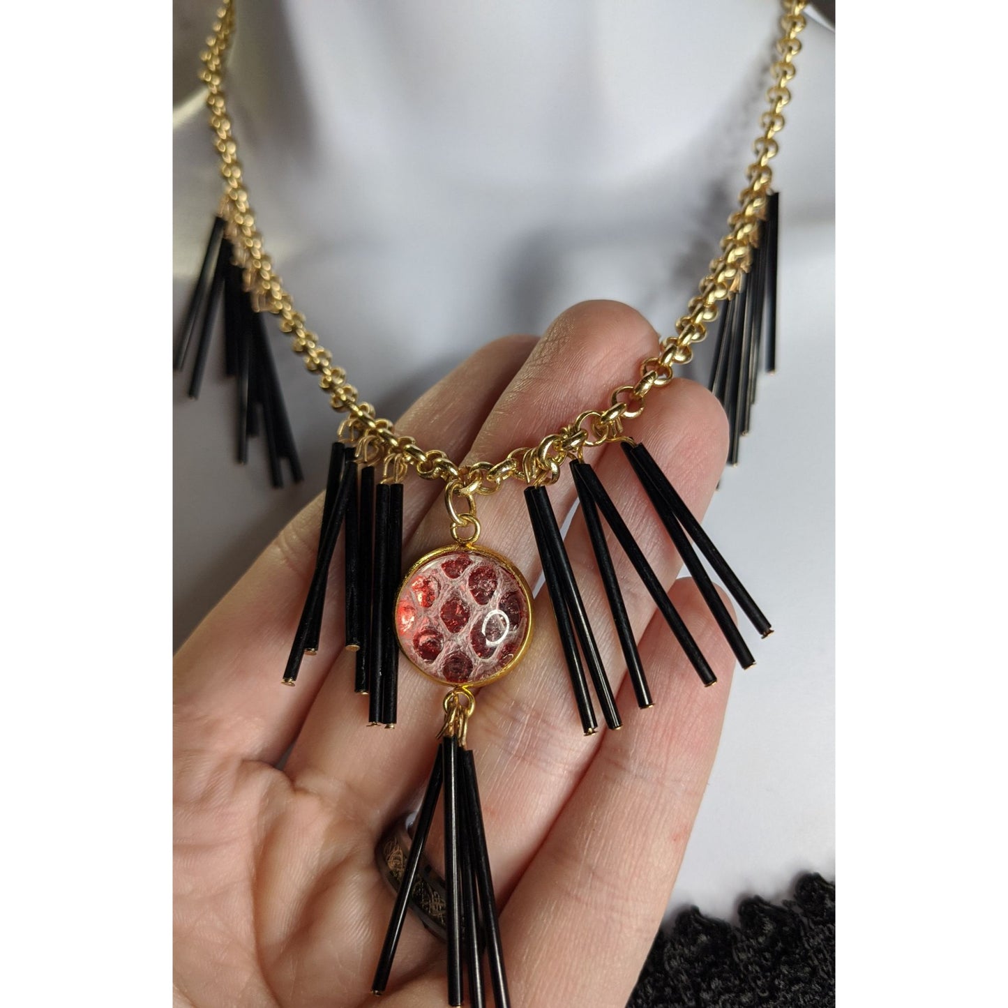 Whimsical Fantasy Dragon Scale Necklace With Spikey Fringe