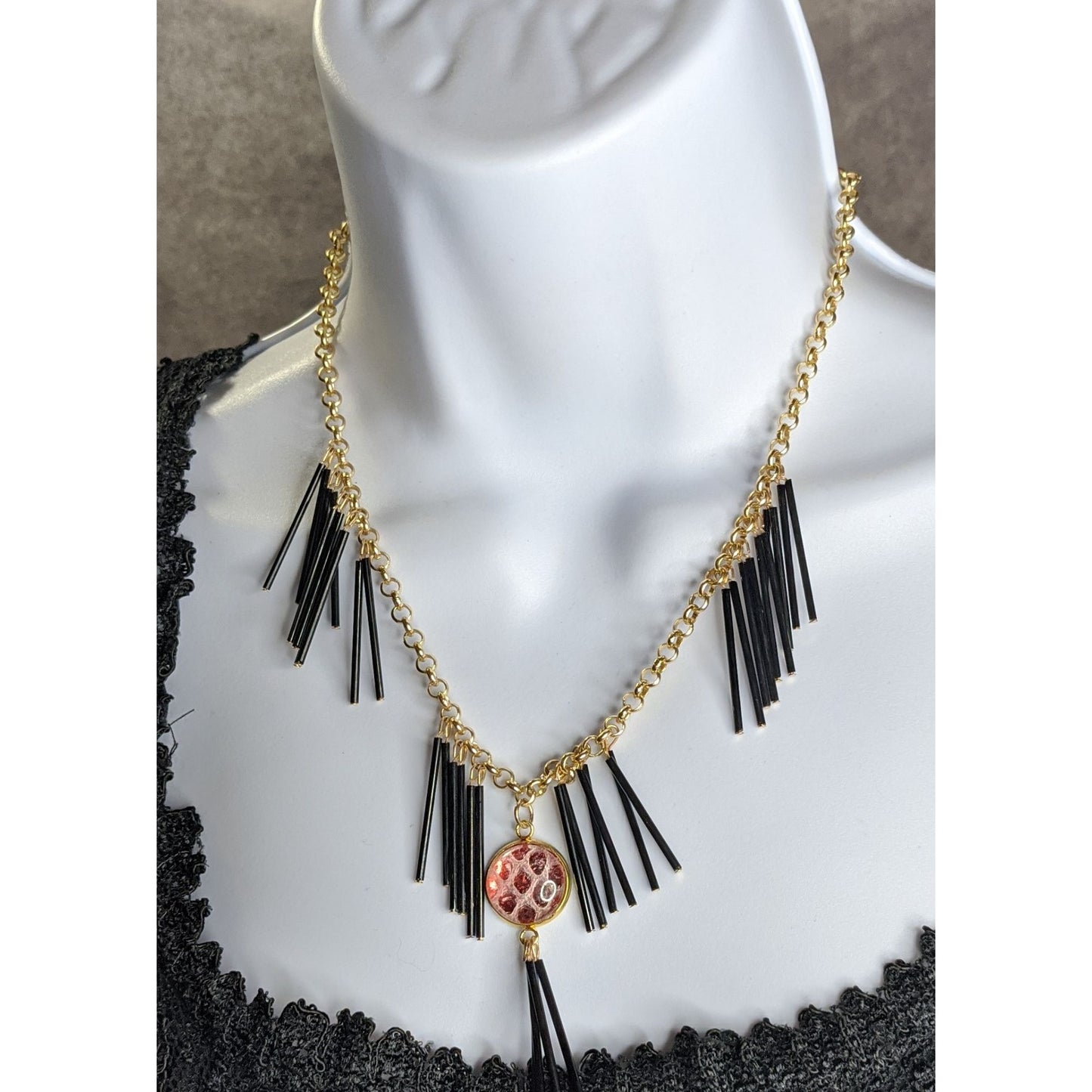 Whimsical Fantasy Dragon Scale Necklace With Spikey Fringe