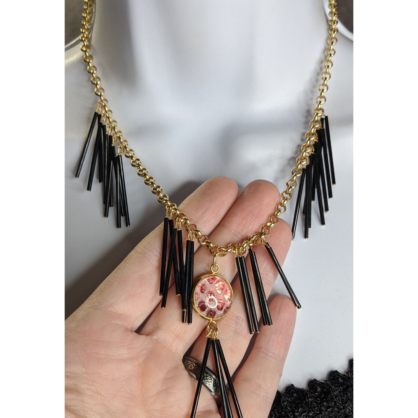 Whimsical Fantasy Dragon Scale Necklace With Spikey Fringe
