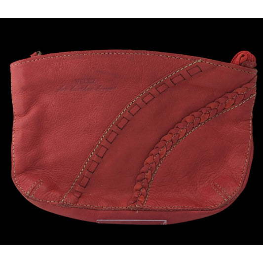 Vintage Velez Red Leather Wristlet With Braided Trim & Tassel 8.5x5 Inches