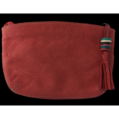 Vintage Velez Red Leather Wristlet With Braided Trim & Tassel 8.5x5 Inches
