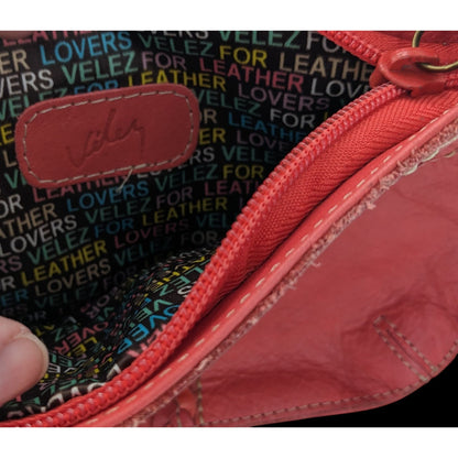 Vintage Velez Red Leather Wristlet With Braided Trim & Tassel 8.5x5 Inches