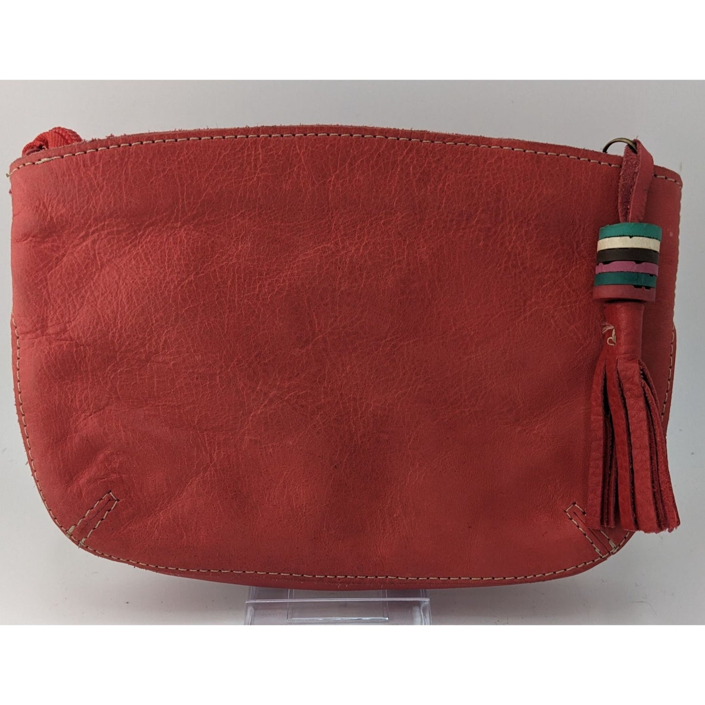 Vintage Velez Red Leather Wristlet With Braided Trim & Tassel 8.5x5 Inches