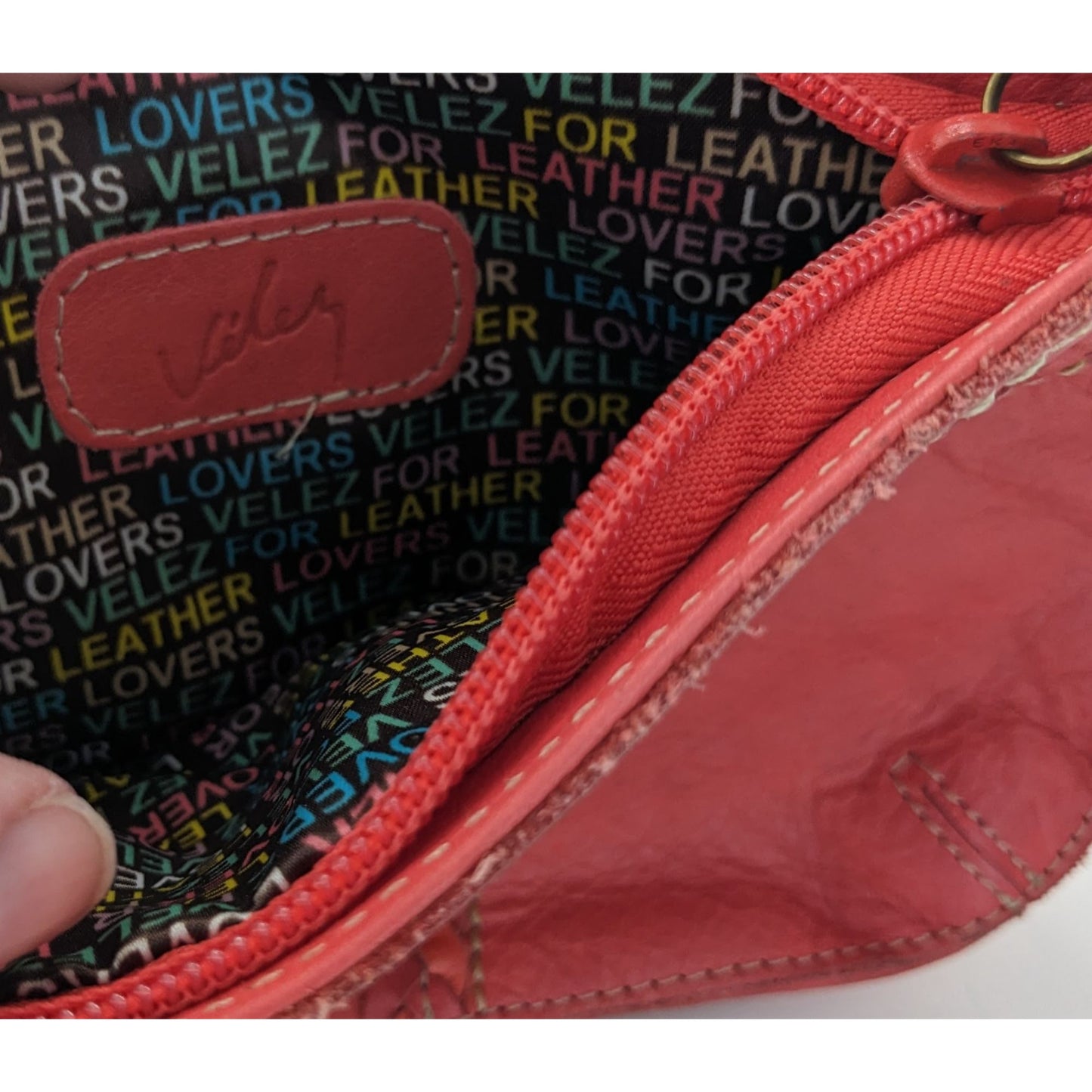 Vintage Velez Red Leather Wristlet With Braided Trim & Tassel 8.5x5 Inches