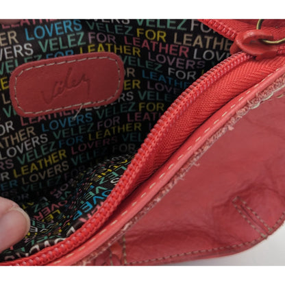 Vintage Velez Red Leather Wristlet With Braided Trim & Tassel 8.5x5 Inches
