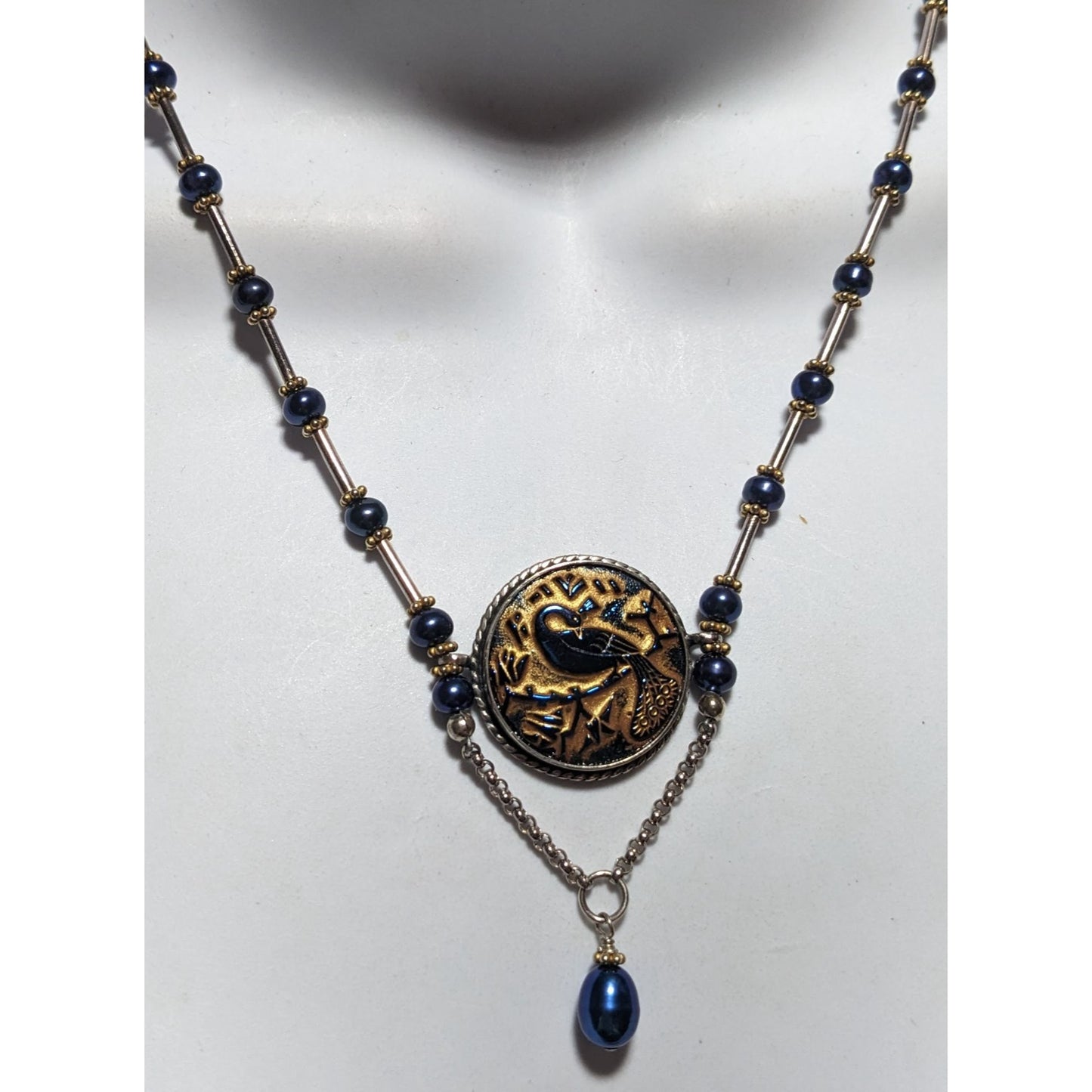 Czech Glass Peacock Pearl Beaded Necklace