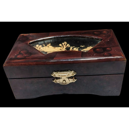 Vintage Asian Lacquered Wood Diorama Jewelry Box