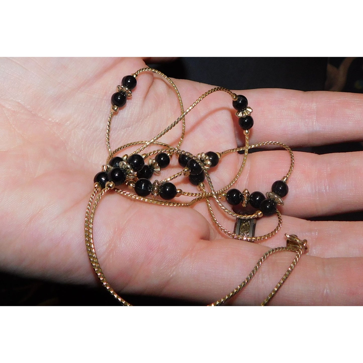 Vintage Simple Elegant Black And Gold Tone Station Necklace
