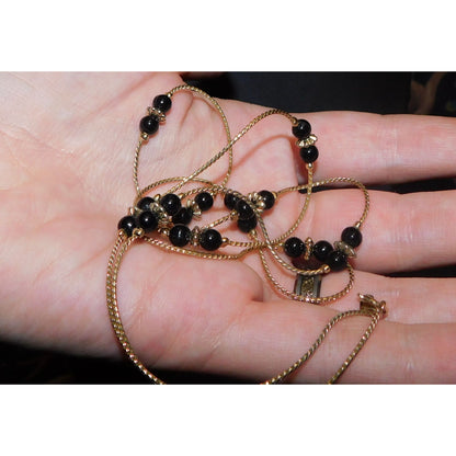 Vintage Simple Elegant Black And Gold Tone Station Necklace