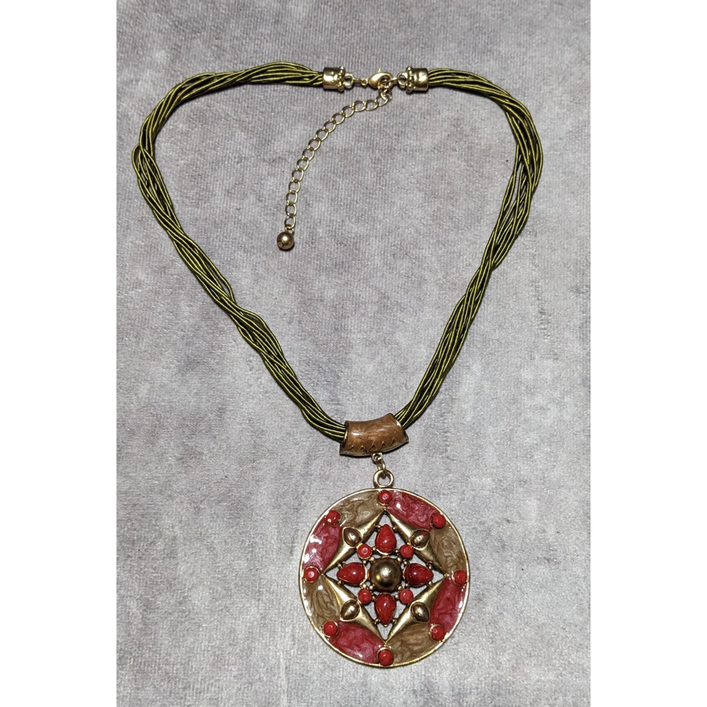 Red And Gold Bohemian Medallion Necklace