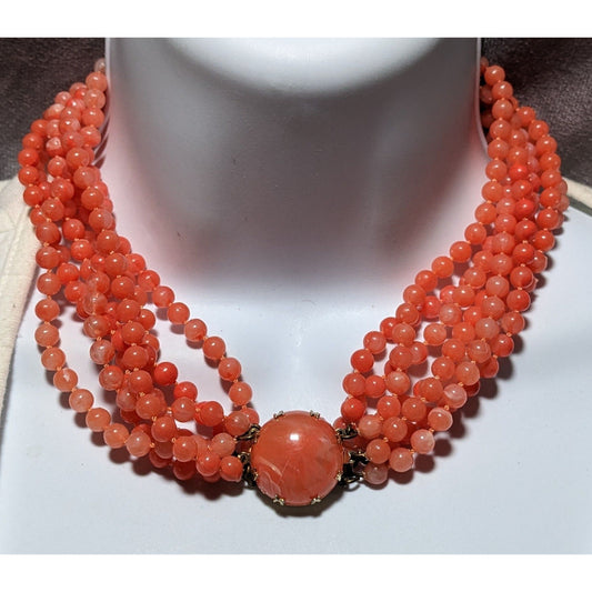 Vintage Salmon Beaded Necklace